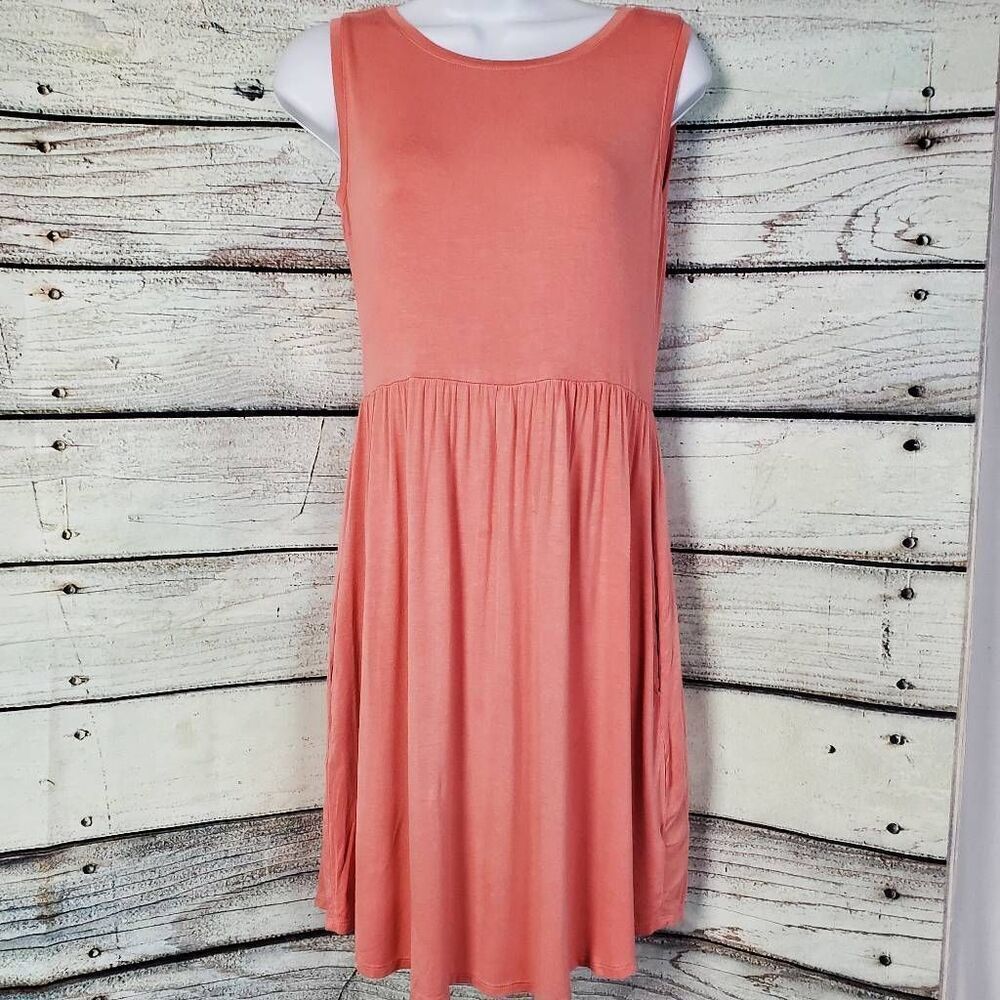 Maurices 24/7 Women’s XS Sleeveless Coral Pink Midi Dress Elastic Waist Rayon Sp